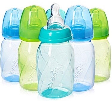 Evenflo Vented + Baby Bottles Plastic 4oz 6pk Teal/Green/Blue